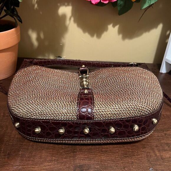 Eric Javits Handbag BrownCroc embossed Leather Push Lock Flap Zip Closure - Picture 6 of 8